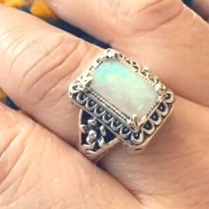 Vintage Floral Ethiopian Opal Rhodium Over Sterling Silver Ring 3.06ctw Size 10